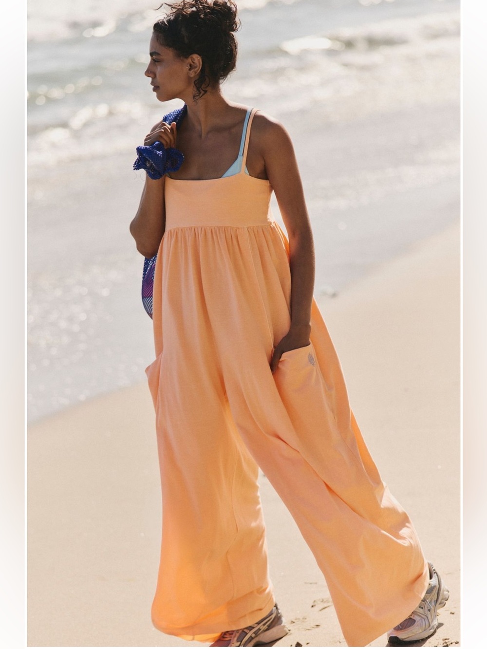 Free People Hot Shot Strappy Onesie Pina Colada Small NWT Neon Orange Wide Leg